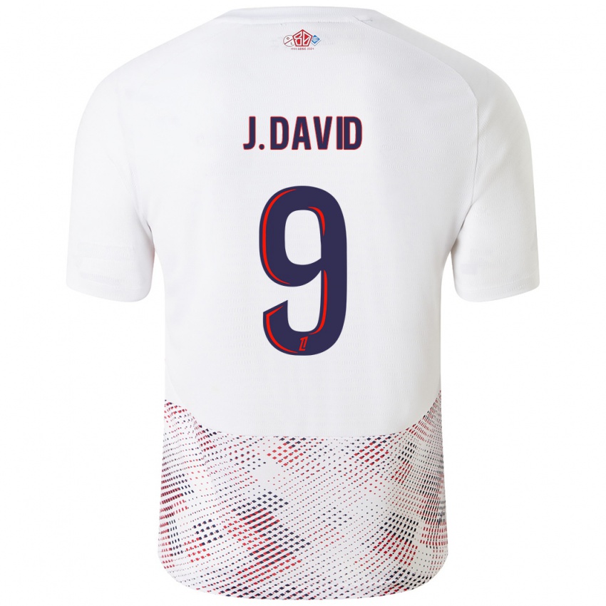 Heren Jonathan David #9 Wit Koningsblauw Uitshirt Uittenue 2024/25 T-Shirt