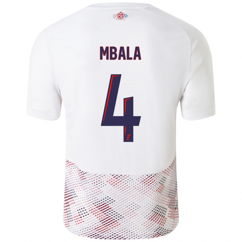 Heren Olivia Mbala #4 Wit Koningsblauw Uitshirt Uittenue 2024/25 T-Shirt