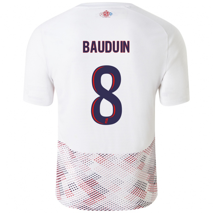 Heren Justine Bauduin #8 Wit Koningsblauw Uitshirt Uittenue 2024/25 T-Shirt