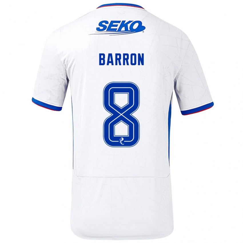 Heren Connor Barron #8 Wit Blauw Uitshirt Uittenue 2024/25 T-Shirt