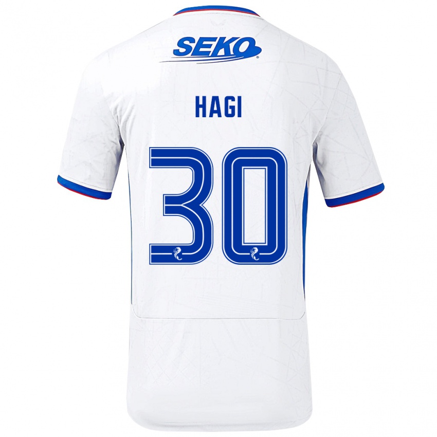 Heren Ianis Hagi #30 Wit Blauw Uitshirt Uittenue 2024/25 T-Shirt