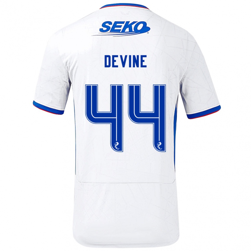 Heren Adam Devine #44 Wit Blauw Uitshirt Uittenue 2024/25 T-Shirt