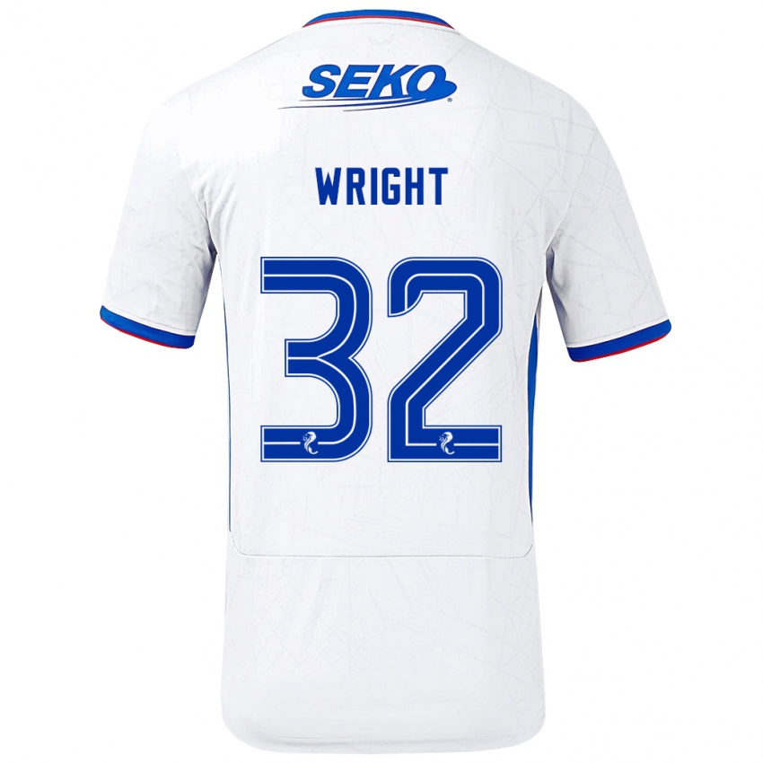 Heren Kieran Wright #32 Wit Blauw Uitshirt Uittenue 2024/25 T-Shirt