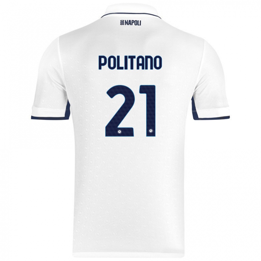 Heren Matteo Politano #21 Wit Koningsblauw Uitshirt Uittenue 2024/25 T-Shirt