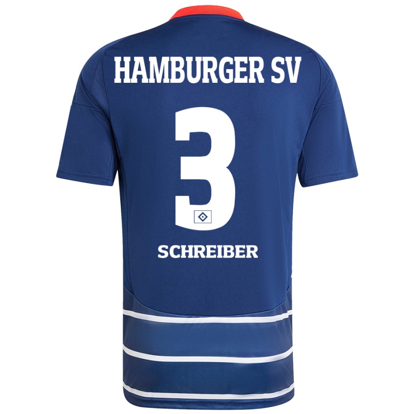 Heren David Schreiber #3 Donkerblauw Uitshirt Uittenue 2024/25 T-Shirt