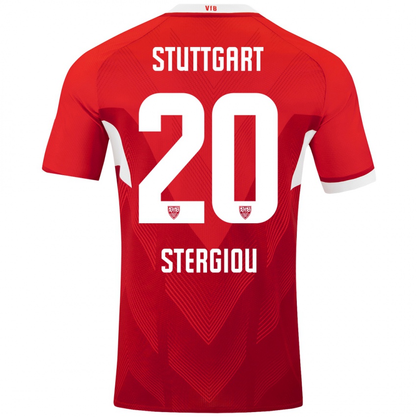 Heren Leonidas Stergiou #20 Rood Wit Uitshirt Uittenue 2024/25 T-Shirt