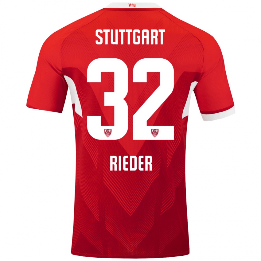 Heren Fabian Rieder #32 Rood Wit Uitshirt Uittenue 2024/25 T-Shirt