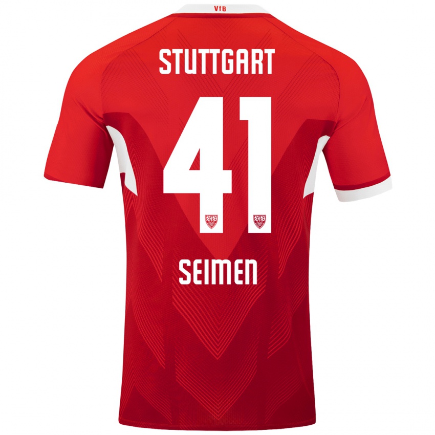 Heren Dennis Seimen #41 Rood Wit Uitshirt Uittenue 2024/25 T-Shirt