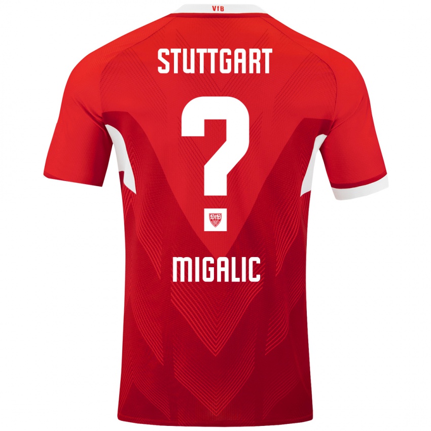 Heren Dorian Migalic #0 Rood Wit Uitshirt Uittenue 2024/25 T-Shirt