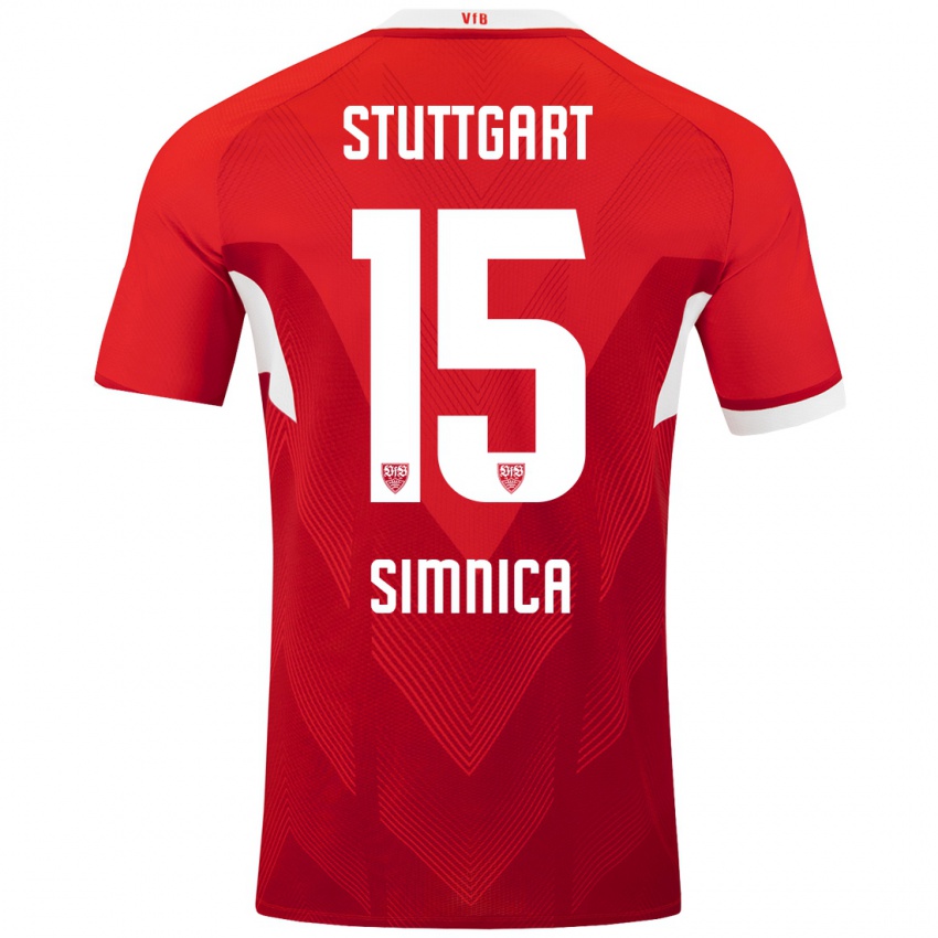 Heren Luan Simnica #15 Rood Wit Uitshirt Uittenue 2024/25 T-Shirt