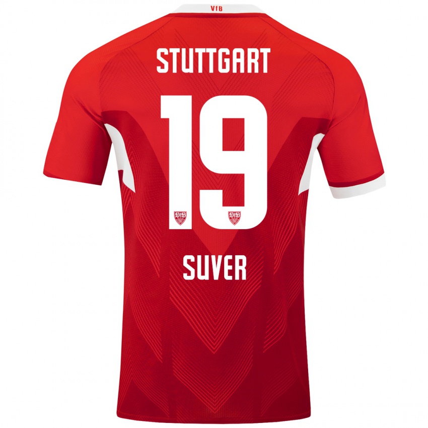 Heren Jakov Suver #19 Rood Wit Uitshirt Uittenue 2024/25 T-Shirt