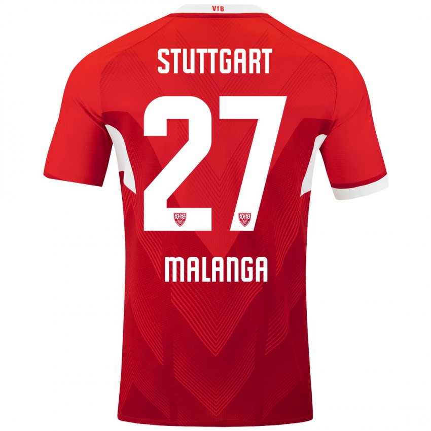 Heren Jarzinho Malanga #27 Rood Wit Uitshirt Uittenue 2024/25 T-Shirt