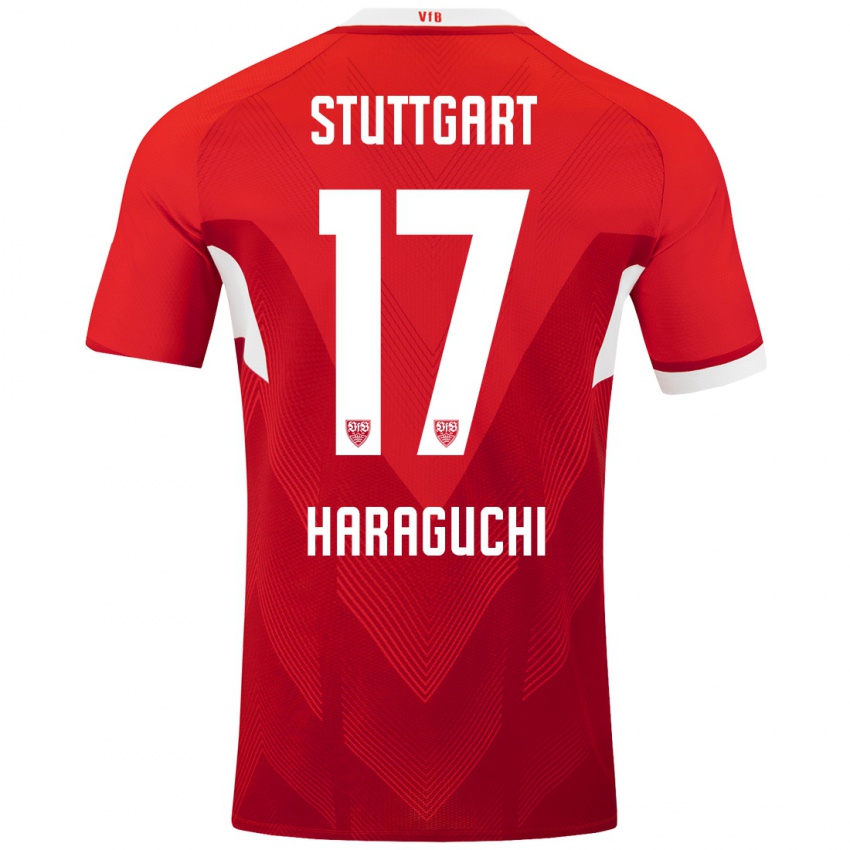 Heren Genki Haraguchi #17 Rood Wit Uitshirt Uittenue 2024/25 T-Shirt