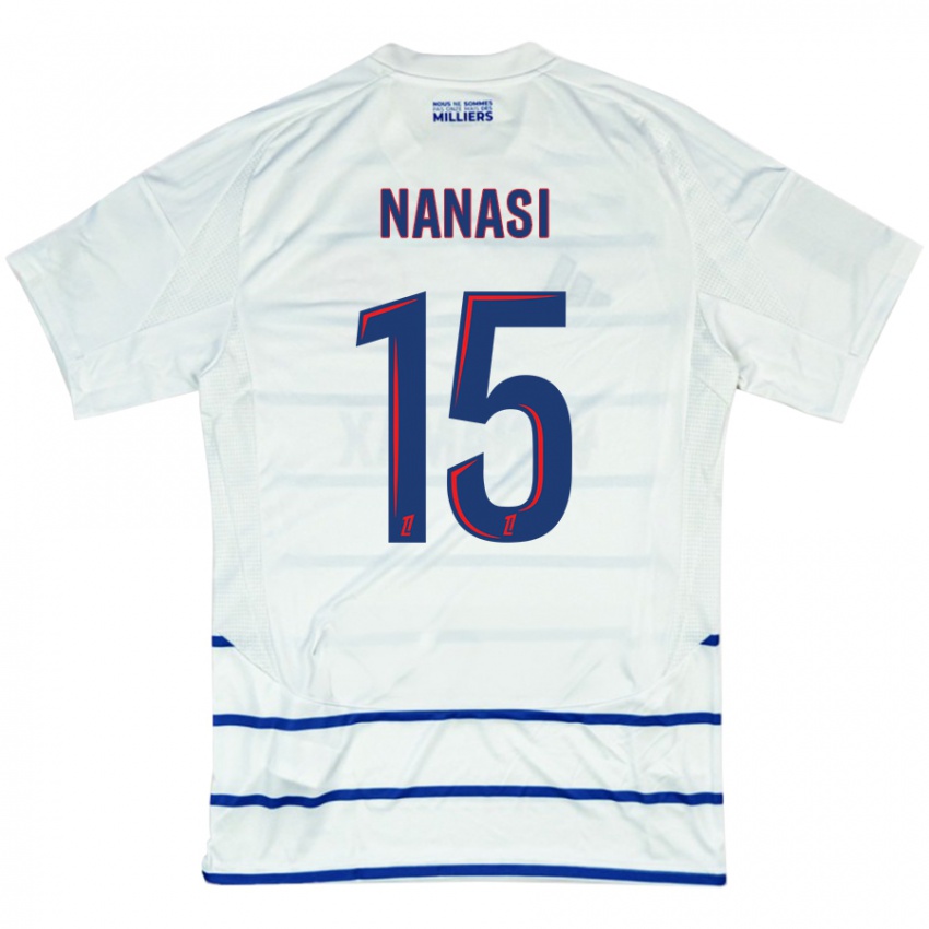 Heren Sebastian Nanasi #15 Wit Blauw Uitshirt Uittenue 2024/25 T-Shirt