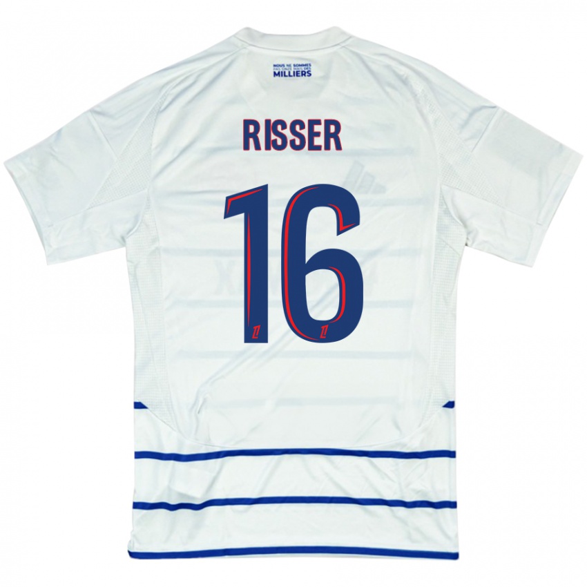 Heren Robin Risser #16 Wit Blauw Uitshirt Uittenue 2024/25 T-Shirt