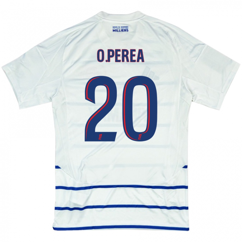 Heren Óscar Perea #20 Wit Blauw Uitshirt Uittenue 2024/25 T-Shirt