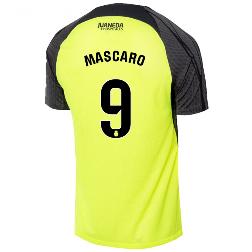 Heren Pau Mascaró #9 Fluorescerend Groen Zwart Uitshirt Uittenue 2024/25 T-Shirt