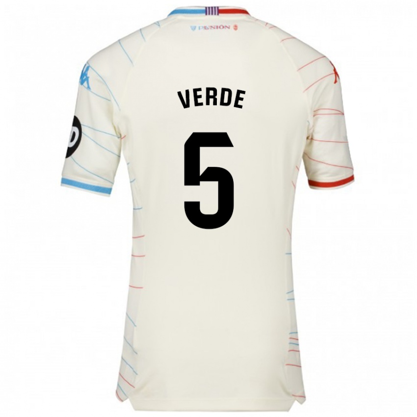 Heren Adrián Verde #5 Wit Rood Blauw Uitshirt Uittenue 2024/25 T-Shirt