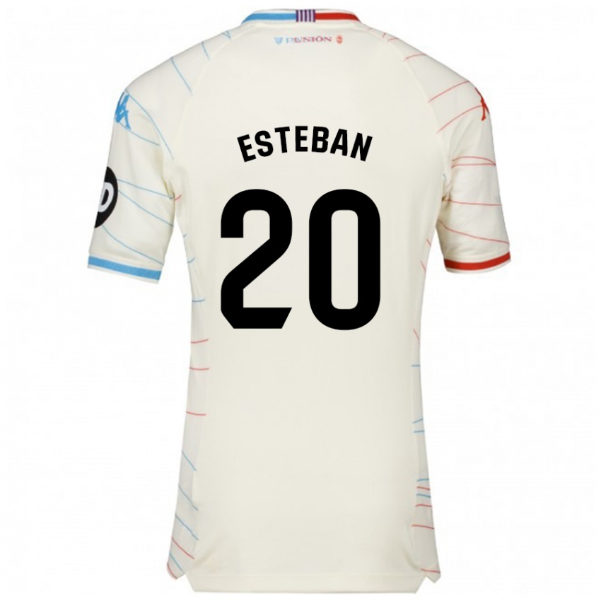 Heren Sergio Esteban #20 Wit Rood Blauw Uitshirt Uittenue 2024/25 T-Shirt