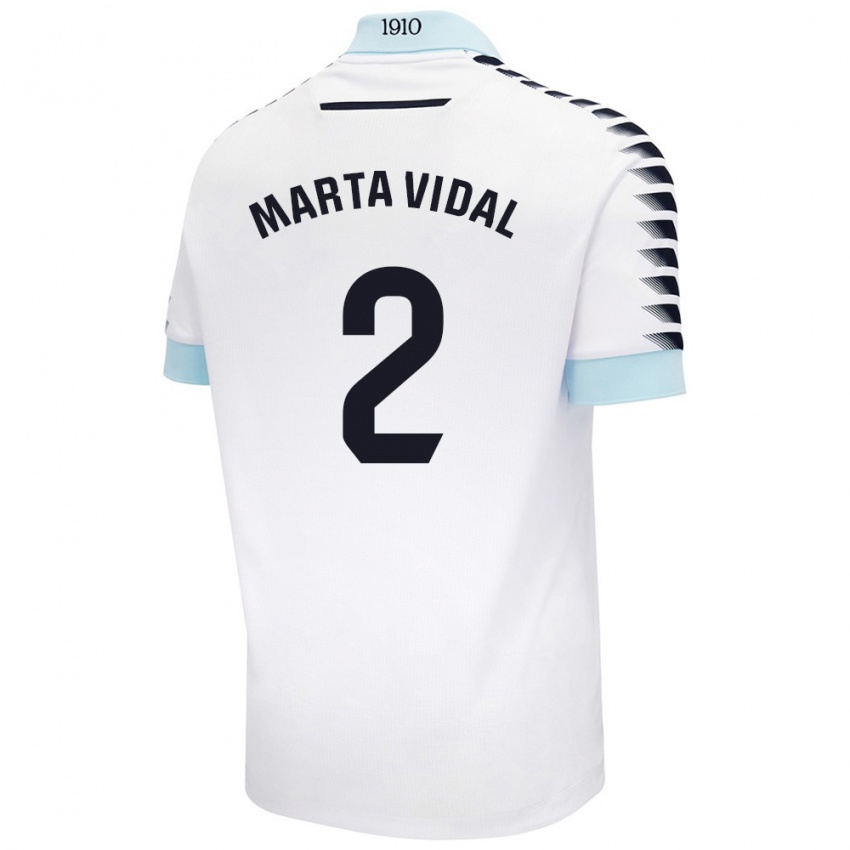 Heren Marta Vidal Vela #2 Wit Blauw Uitshirt Uittenue 2024/25 T-Shirt