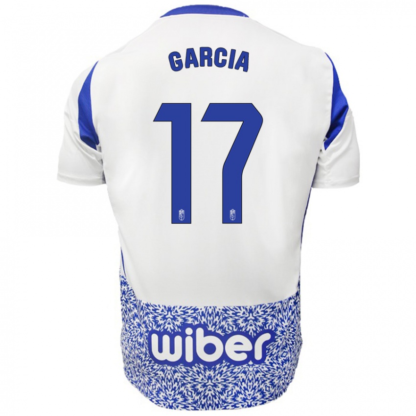 Heren Naima García #17 Wit Blauw Uitshirt Uittenue 2024/25 T-Shirt