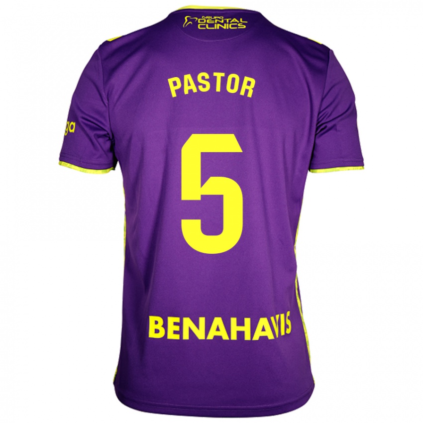 Heren Álex Pastor #5 Paars Geel Uitshirt Uittenue 2024/25 T-Shirt