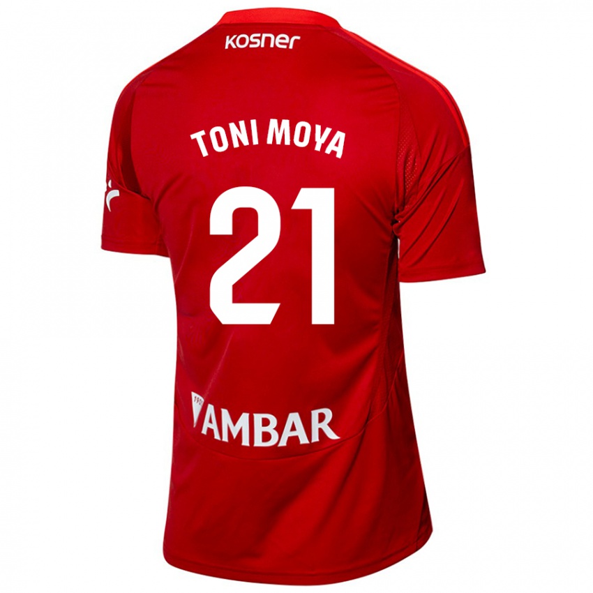 Heren Toni Moya #21 Wit Blauw Uitshirt Uittenue 2024/25 T-Shirt