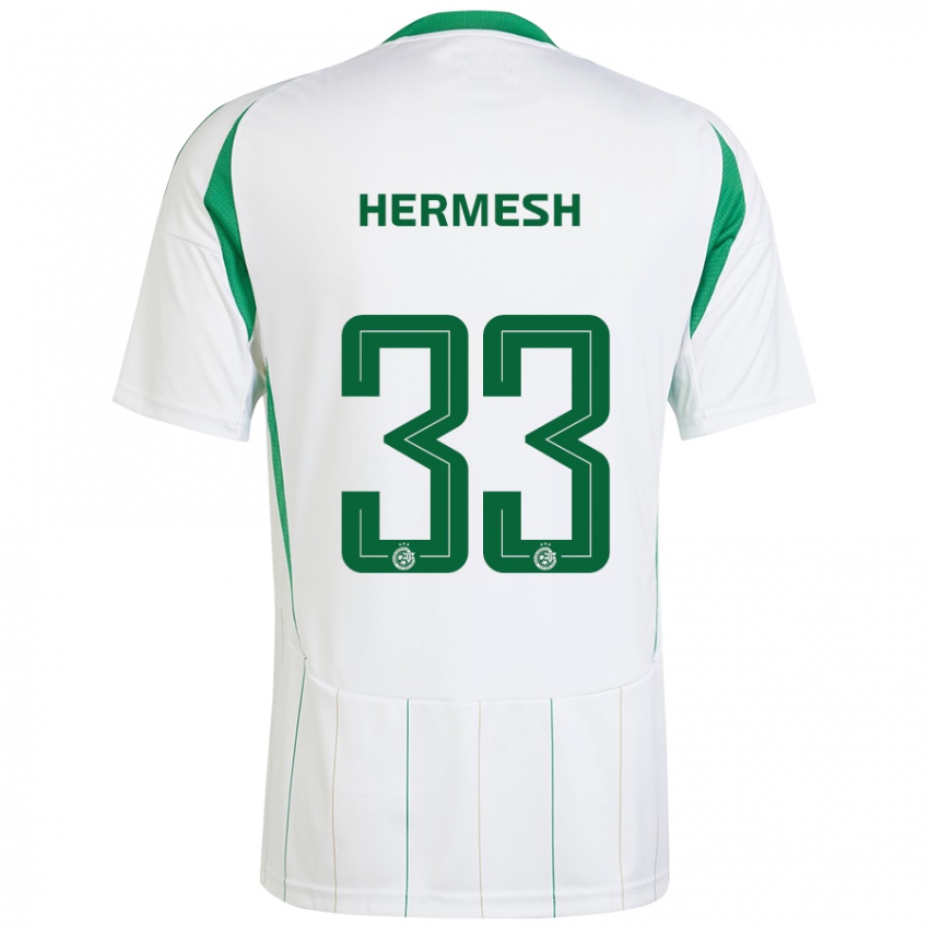 Heren Liam Hermesh #33 Witgroen Uitshirt Uittenue 2024/25 T-Shirt