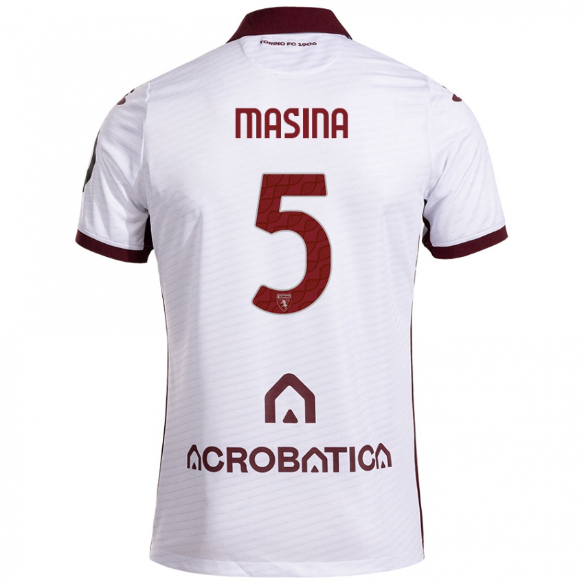 Heren Adam Masina #5 Wit Kastanjebruin Uitshirt Uittenue 2024/25 T-Shirt