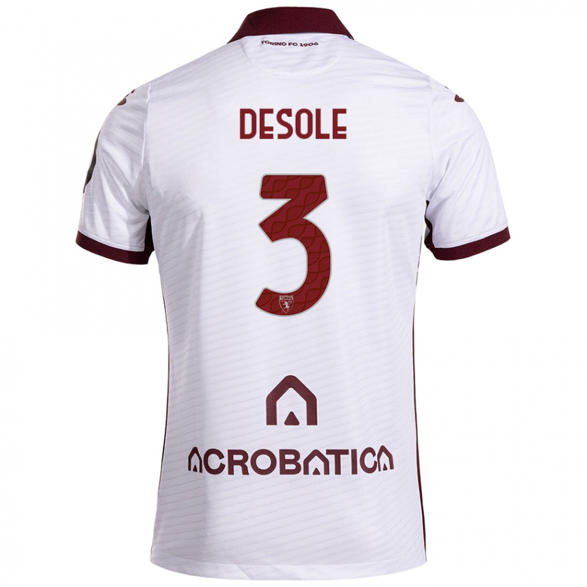 Heren Fabio Desole #3 Wit Kastanjebruin Uitshirt Uittenue 2024/25 T-Shirt