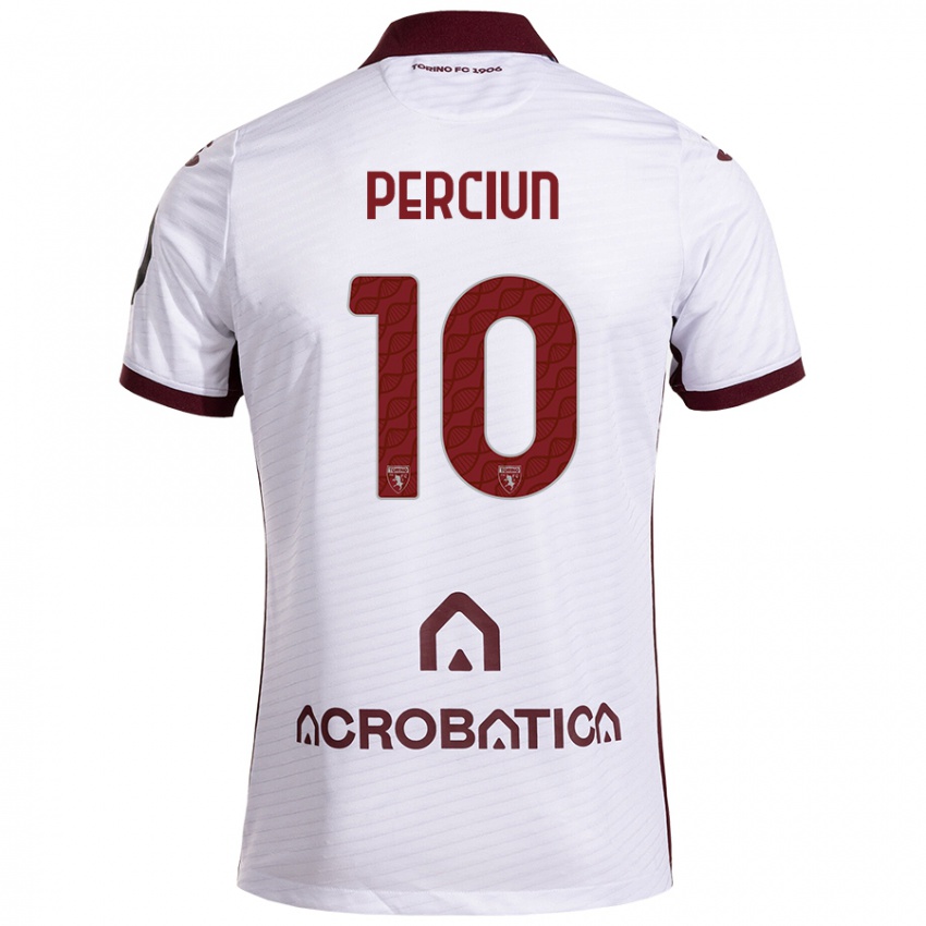 Heren Sergiu Perciun #10 Wit Kastanjebruin Uitshirt Uittenue 2024/25 T-Shirt