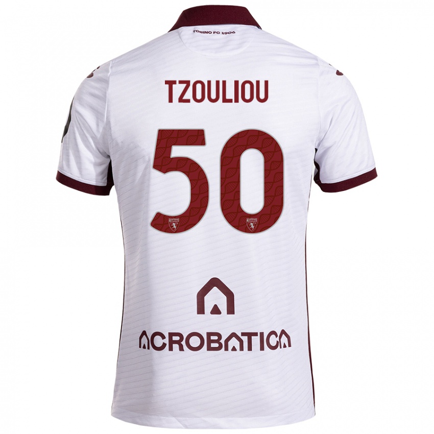 Heren Dimitrianos Tzouliou #50 Wit Kastanjebruin Uitshirt Uittenue 2024/25 T-Shirt