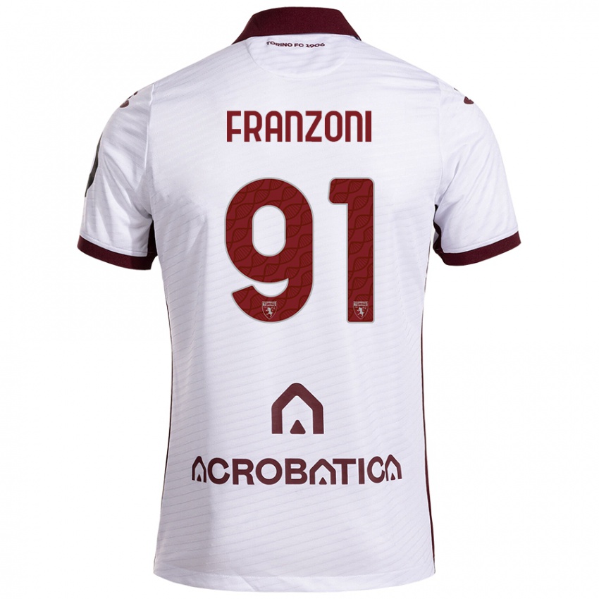 Heren Nicolò Franzoni #91 Wit Kastanjebruin Uitshirt Uittenue 2024/25 T-Shirt