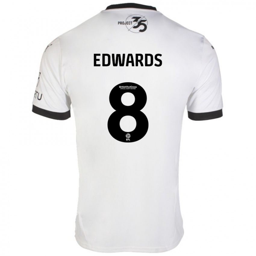 Heren Joe Edwards #8 Wit Zwart Uitshirt Uittenue 2024/25 T-Shirt