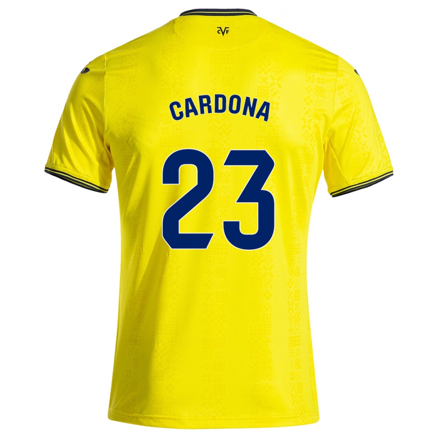 Dames Sergi Cardona #23 Geel Zwart Thuisshirt Thuistenue 2024/25 T-Shirt