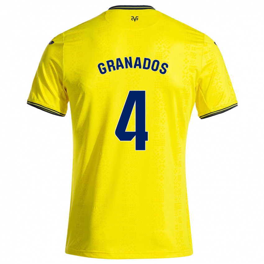 Dames Carlos Granados #4 Geel Zwart Thuisshirt Thuistenue 2024/25 T-Shirt