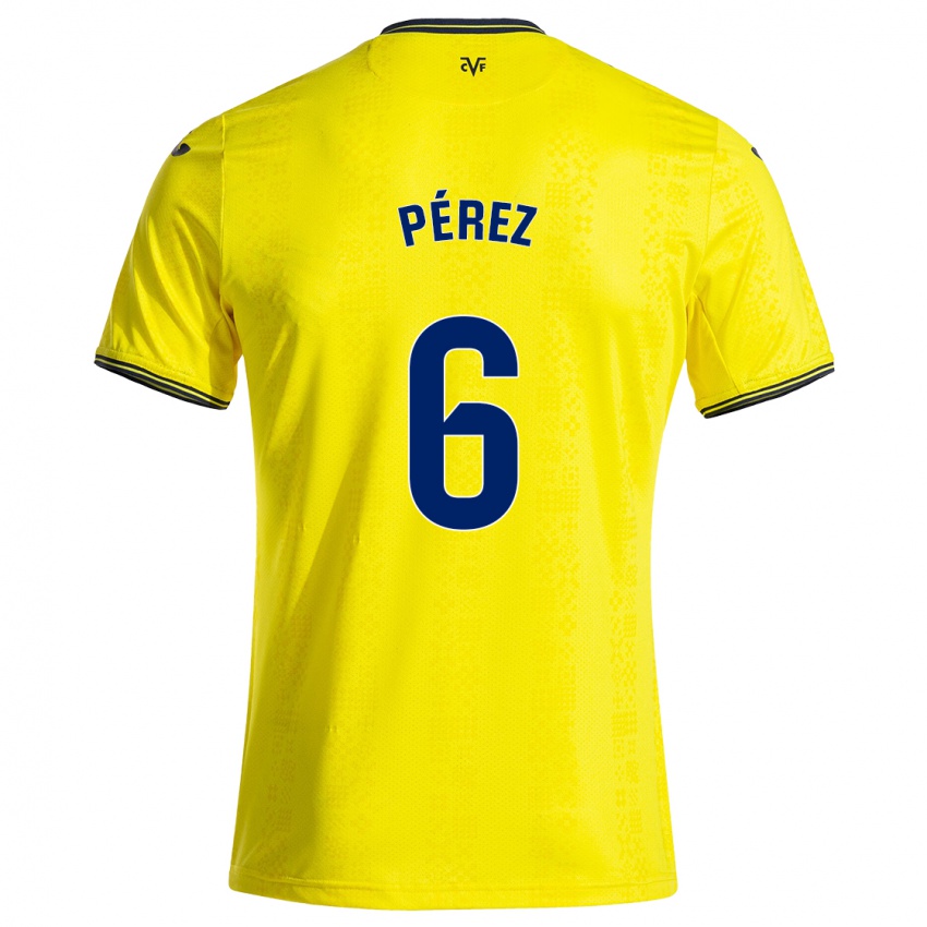 Dames Hugo Pérez #6 Geel Zwart Thuisshirt Thuistenue 2024/25 T-Shirt