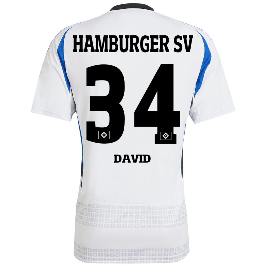 Dames Jonas David #34 Wit Blauw Thuisshirt Thuistenue 2024/25 T-Shirt