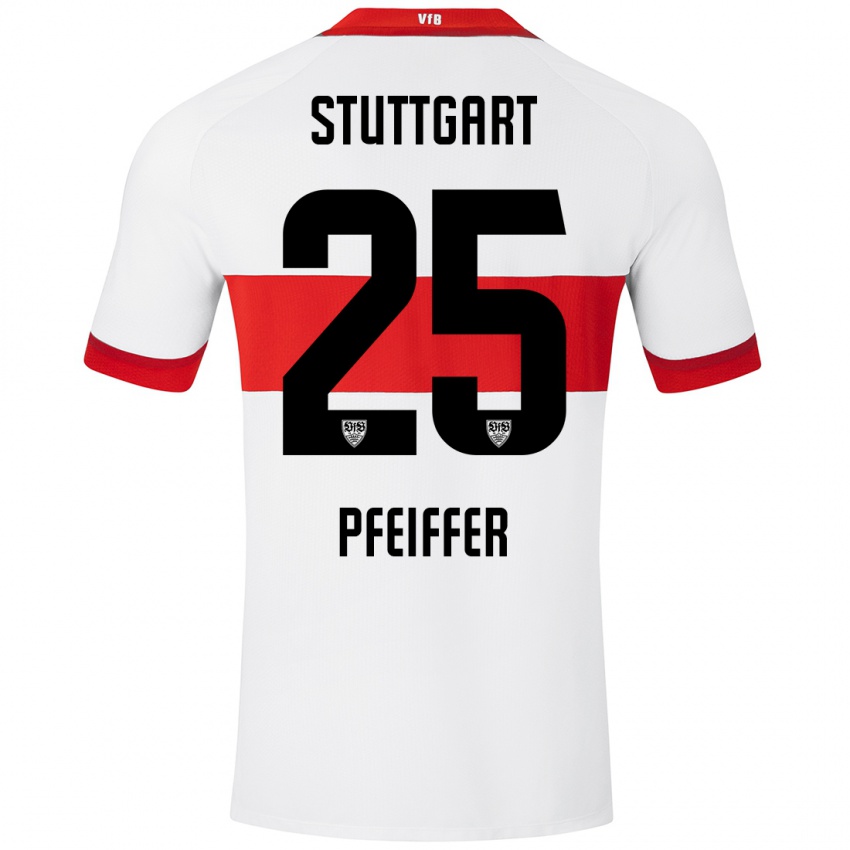 Dames Luca Pfeiffer #25 Wit Rood Thuisshirt Thuistenue 2024/25 T-Shirt