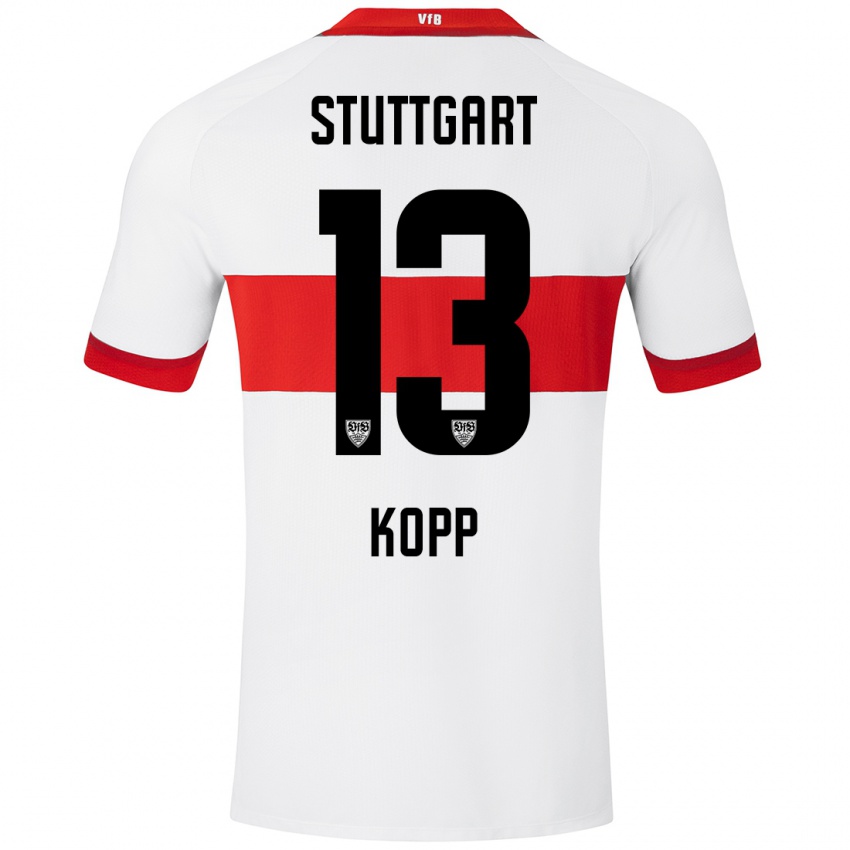 Dames Leonie Kopp #13 Wit Rood Thuisshirt Thuistenue 2024/25 T-Shirt