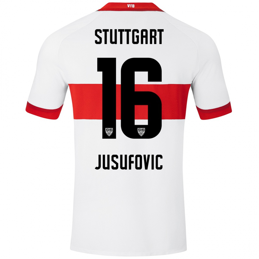 Dames Farah Jusufović #16 Wit Rood Thuisshirt Thuistenue 2024/25 T-Shirt