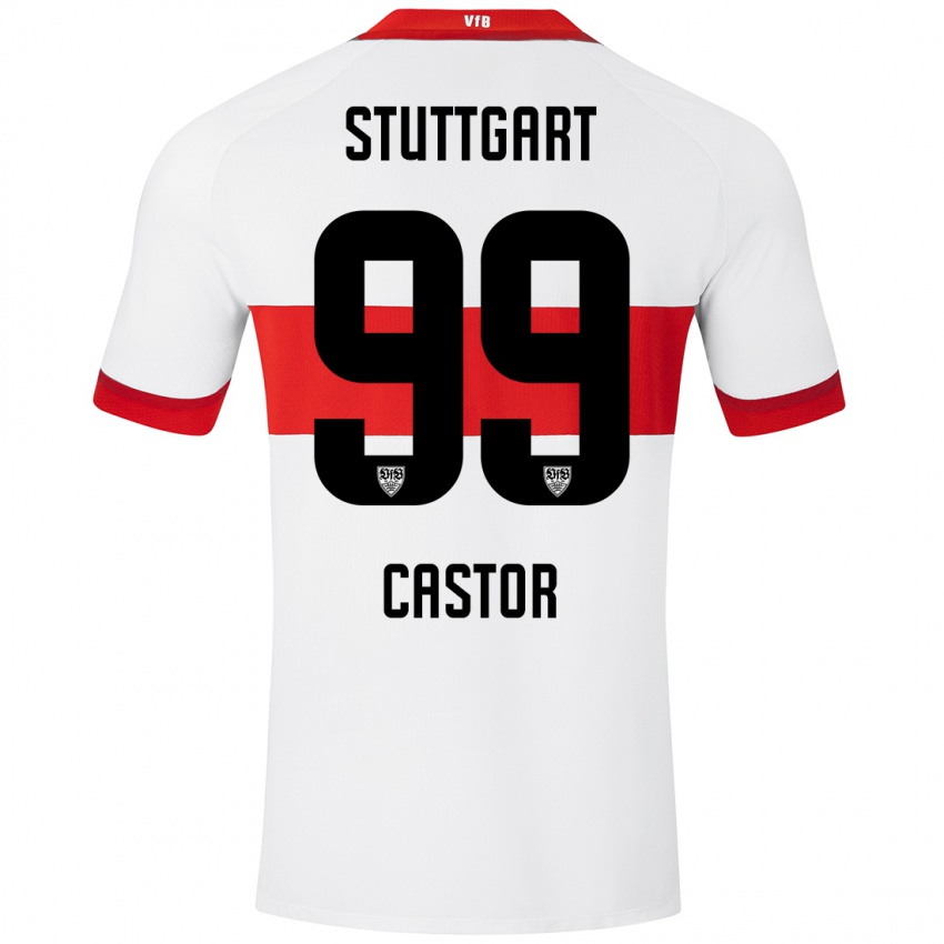 Dames Gillian Castor #99 Wit Rood Thuisshirt Thuistenue 2024/25 T-Shirt