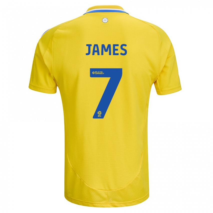 Dames Daniel James #7 Geel Blauw Uitshirt Uittenue 2024/25 T-Shirt