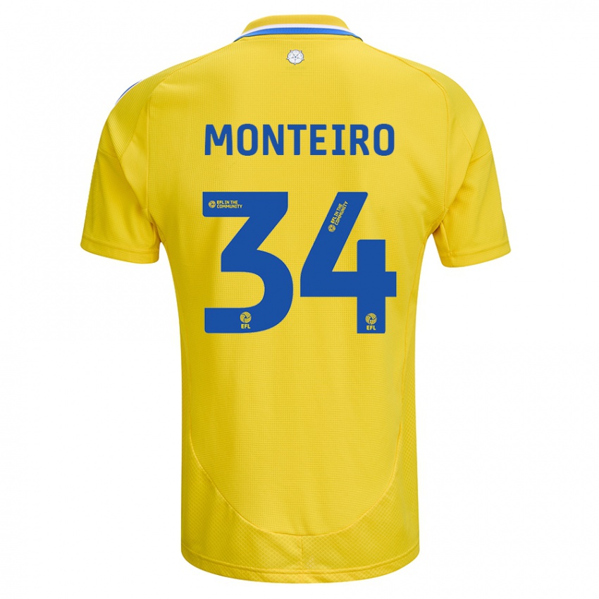 Dames Diogo Monteiro #34 Geel Blauw Uitshirt Uittenue 2024/25 T-Shirt