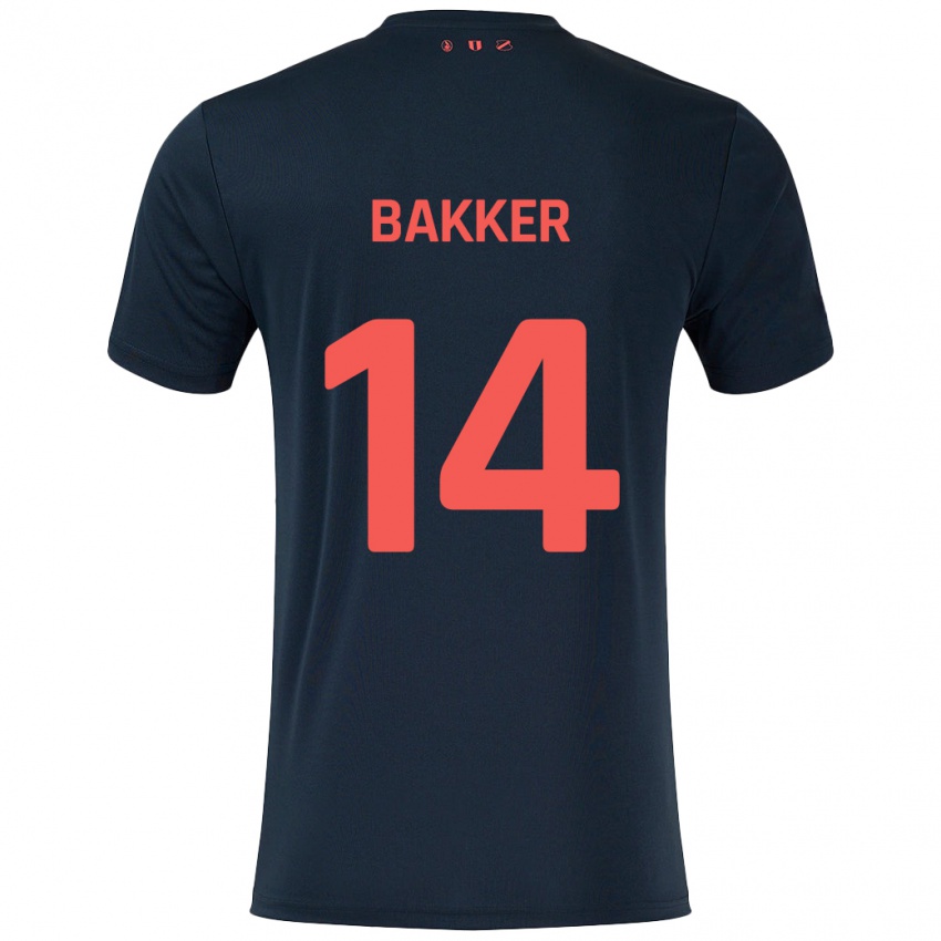 Dames Eshly Bakker #14 Zwart Rood Uitshirt Uittenue 2024/25 T-Shirt