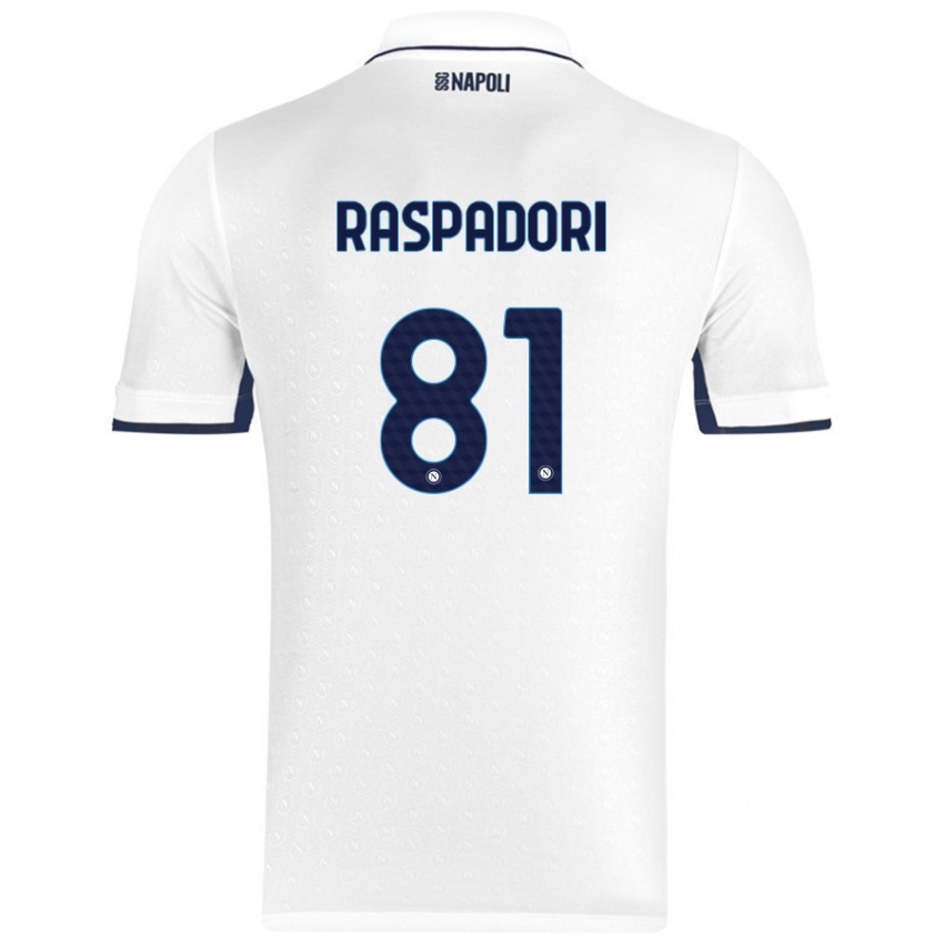 Dames Giacomo Raspadori #81 Wit Koningsblauw Uitshirt Uittenue 2024/25 T-Shirt