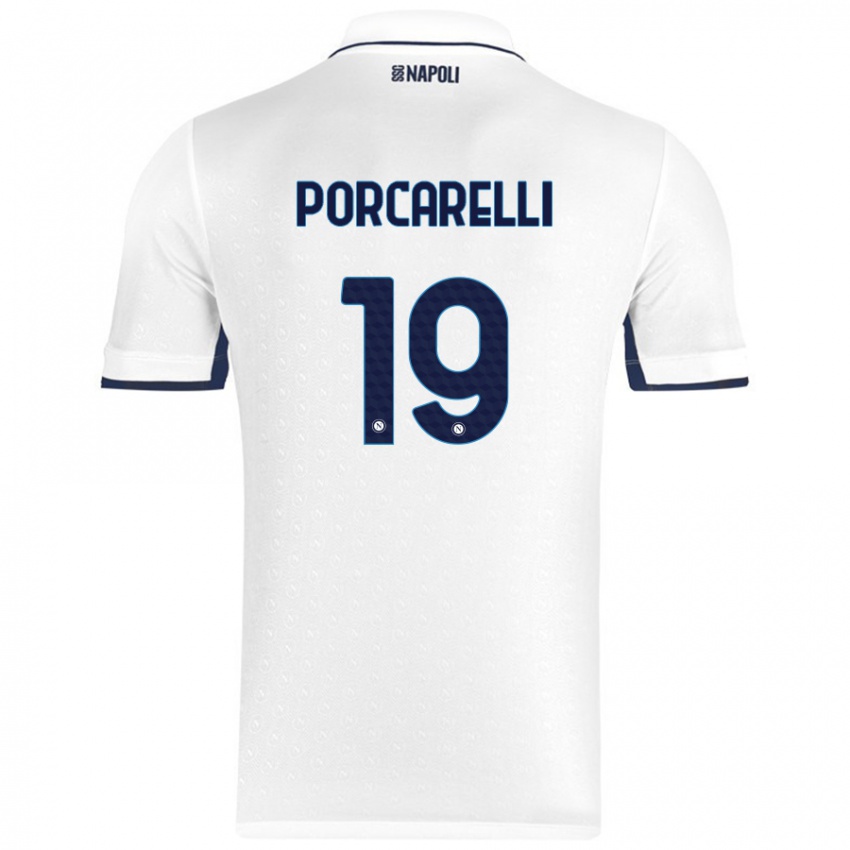 Dames Maddelena Porcarelli #19 Wit Koningsblauw Uitshirt Uittenue 2024/25 T-Shirt