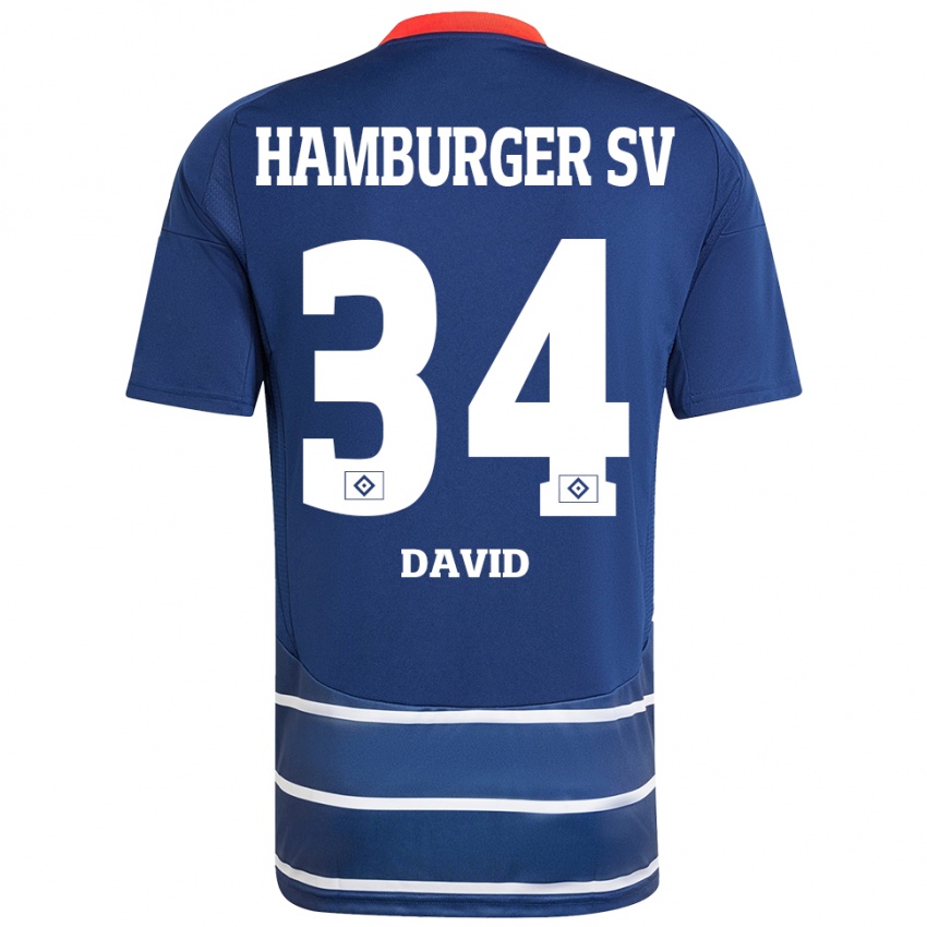 Dames Jonas David #34 Donkerblauw Uitshirt Uittenue 2024/25 T-Shirt