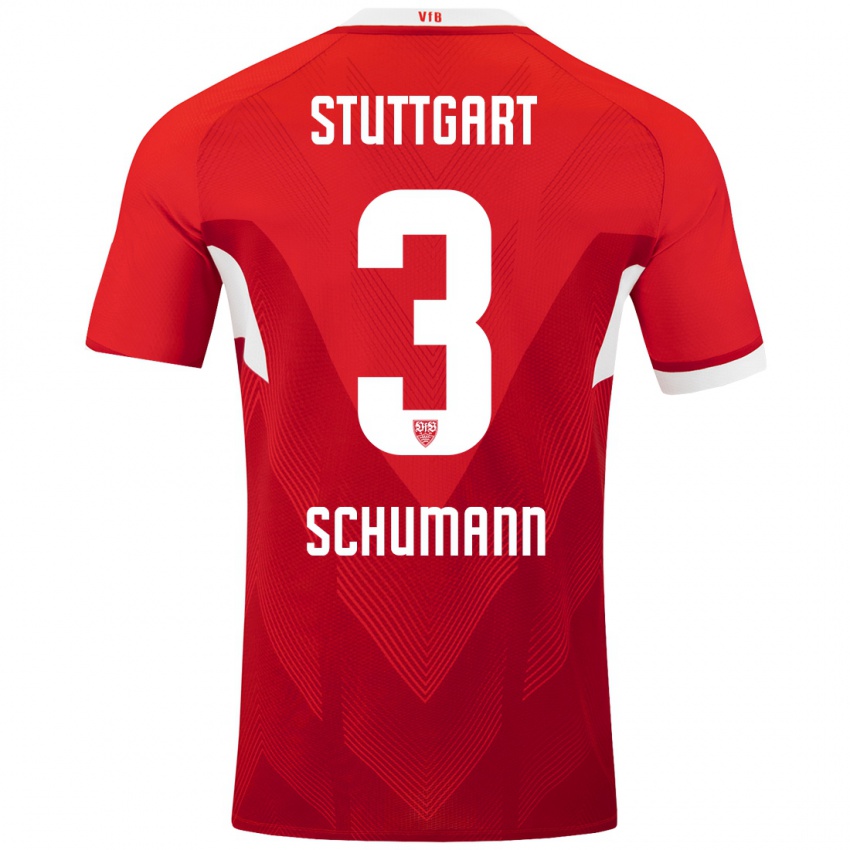 Dames Frederik Schumann #3 Rood Wit Uitshirt Uittenue 2024/25 T-Shirt