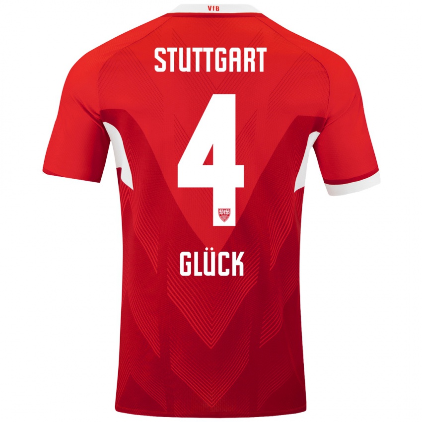 Dames Michael Glück #4 Rood Wit Uitshirt Uittenue 2024/25 T-Shirt